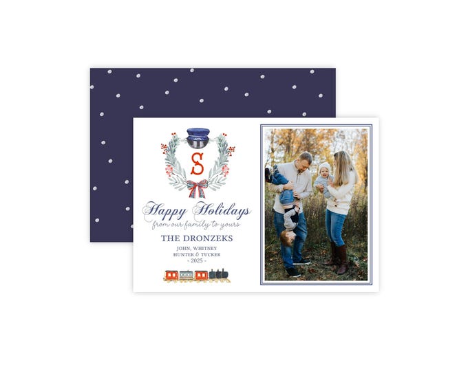 Watercolor Train Christmas Photo Card Template