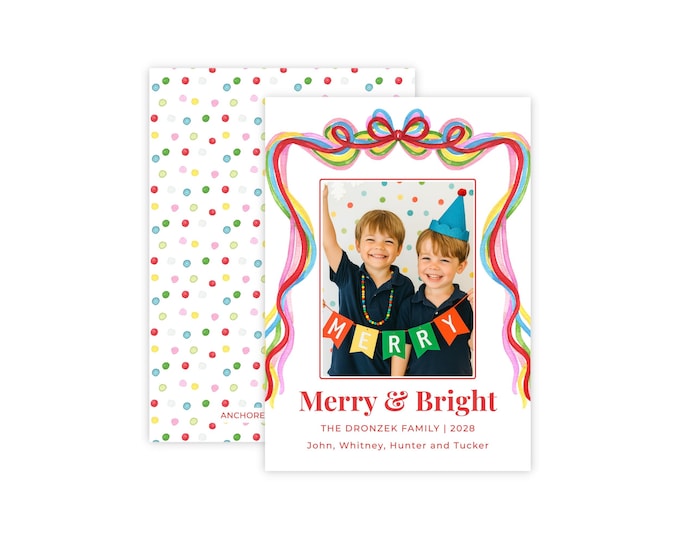 Confetti and Bows Christmas Photo Card