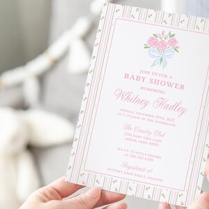 Printable Baby Shower Invitation, Pink Floral Baby Girl Shower Invite, It's A Girl Invitation ...
