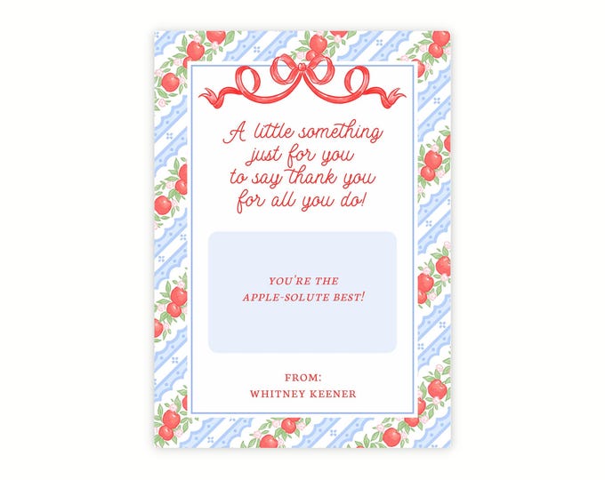 Printable Apple-Themed Teacher Appreciation Gift Card Holder