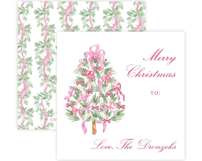 Pink Bow Christmas Tree Gift Tags