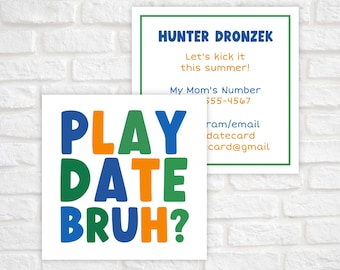 Playdate Cards for Kids, Kids Calling Card, Summer Playdate Card, Mom Kid Business Card, Keep in Touch Summer Card, Boy Playdate Invitation