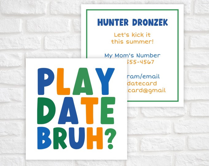Playdate Cards for Kids, Kids Calling Card, Summer Playdate Card, Mom Kid Business Card, Keep in Touch Summer Card, Boy Playdate Invitation