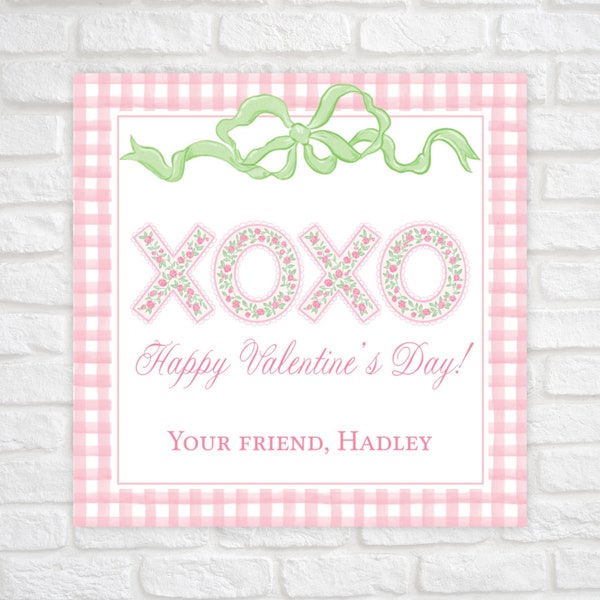 Printable Valentine Cards for Kids, Watercolor XOXO Valentines Tag, Classroom Valentines, School Valentine Tags, Valentine's Day Gift Tags