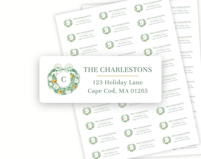 Monogram Wreath Return Address Labels