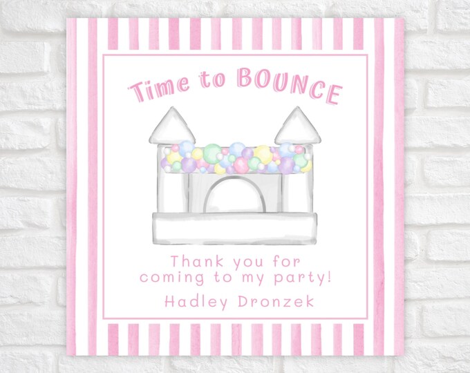 Printable Pink Bounce House Birthday Party Thank You Tag