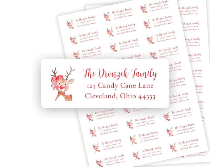Printed Christmas Reindeer Return Address Labels