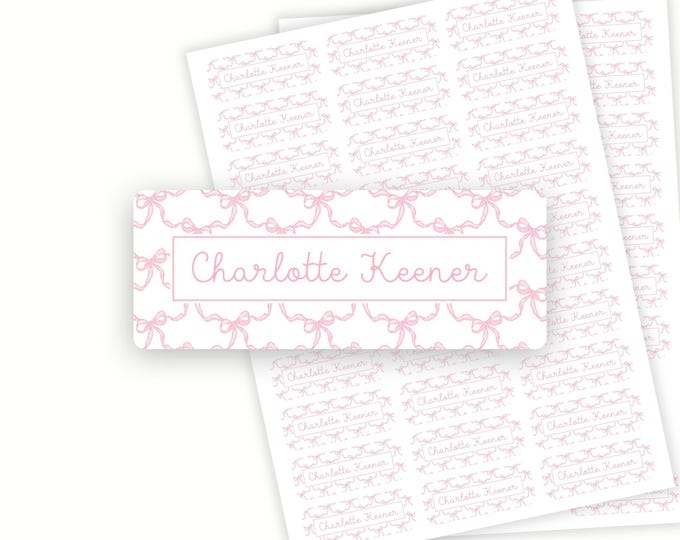 Personalized Pink Bows School Name Labels