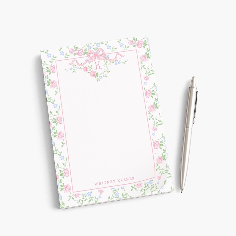 Personalized Notepad | Monogram Floral Vines Design | Custom Notepad ...