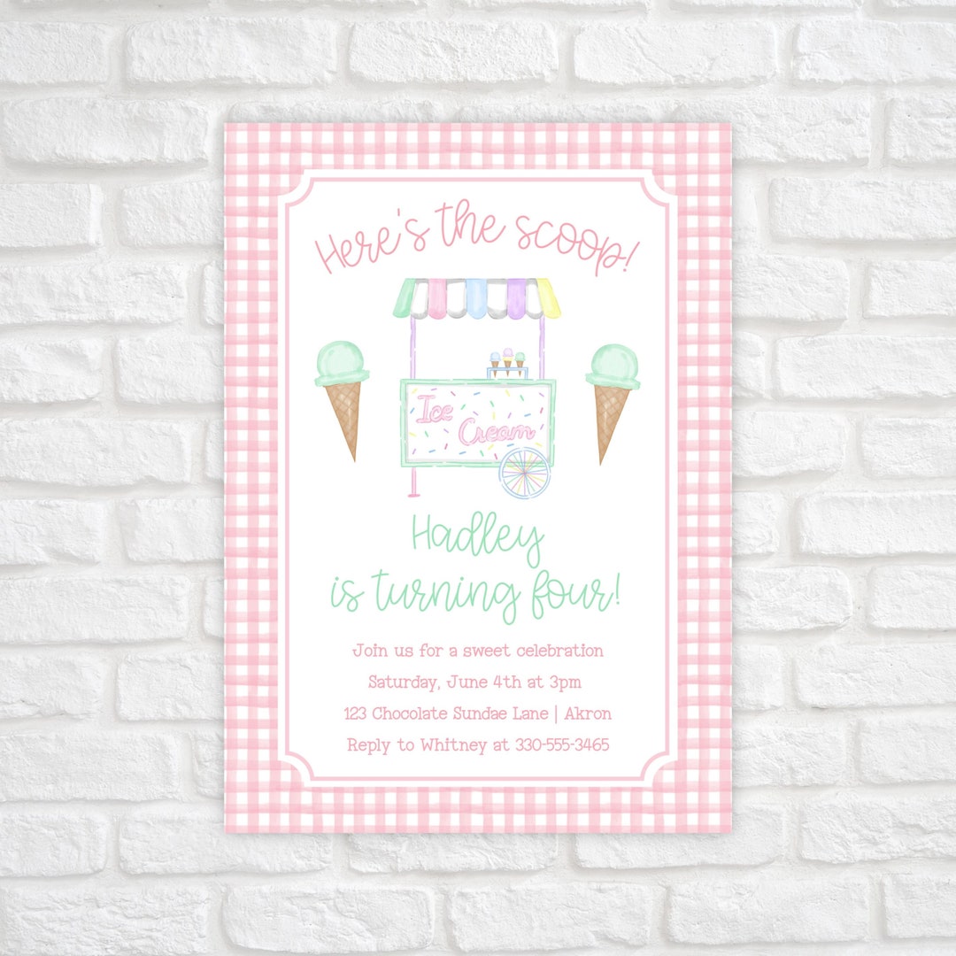 Ice Cream Cart Birthday Invitation, Ice Cream Truck Party Invitation