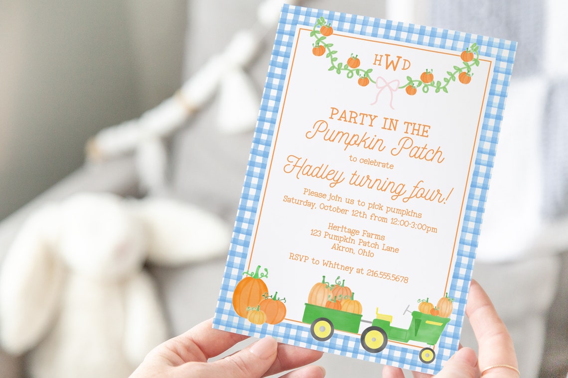 Printable Pumpkin Patch Birthday Invitation Fall Autumn - Etsy