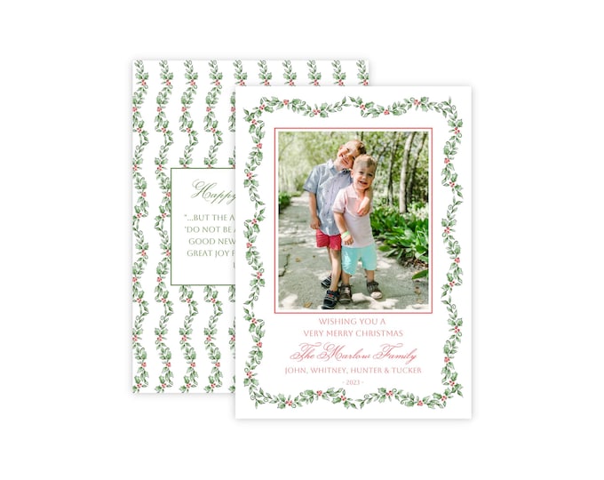 Holly Border Printable Christmas Photo Card