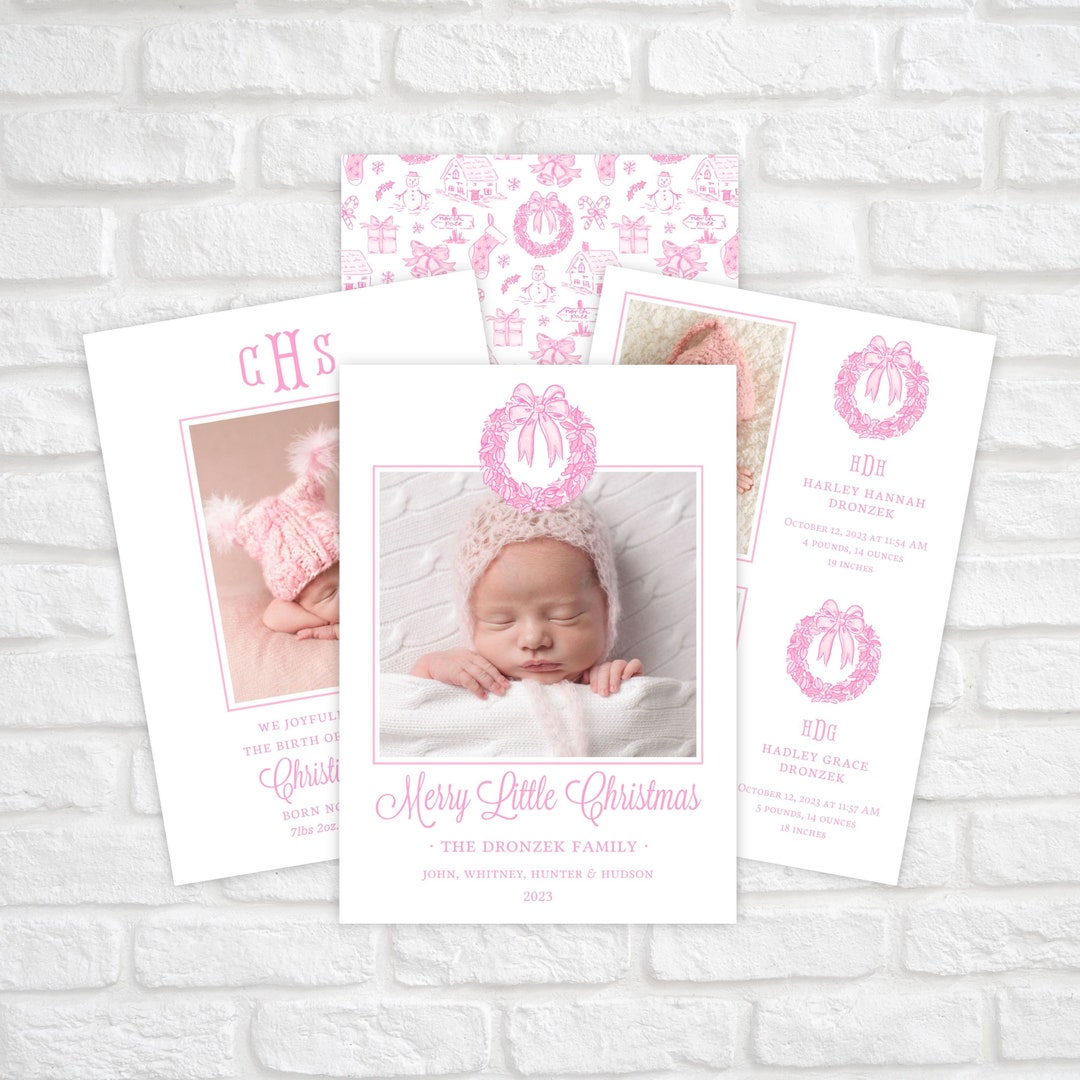 Baby Announcement Christmas Card Printable Twin Girl Birth Etsy