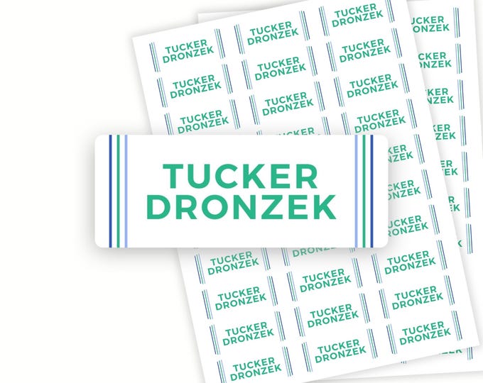 Personalized Blue and Green Stripe School Name Labels