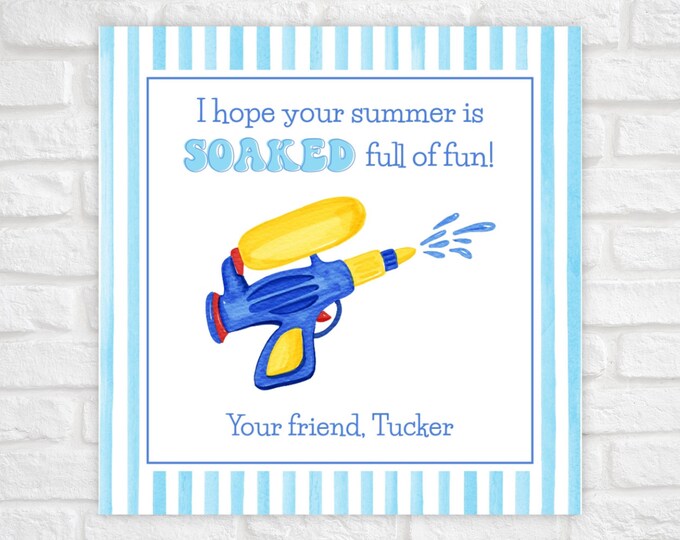 Printable End of School Gift Tags for Class, Summer Water Gun Gift Tag, Last Day of School Gift for Students, Water Squirt Gun Favor Tag