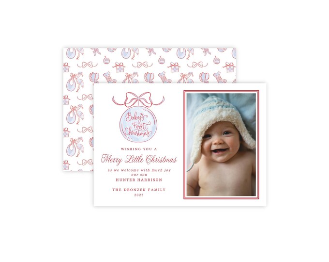 Christmas Photo Card Template, Baby's First Christmas Ornament Card, Baby Announcement Christmas Card, Printable Holiday Card, Baby Boy