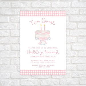 Two Sweet Birthday Invitation Template, Watercolor Birthday Cake ...