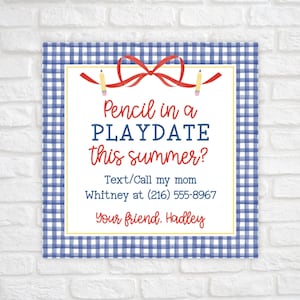 Playdate Cards for Kids, Kids Calling Card, Summer Playdate Card, Mom Kid Business Card, Keep in Touch Summer Card, Summer Contact Card