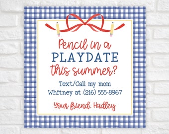 Playdate Cards for Kids, Kids Calling Card, Summer Playdate Card, Mom Kid Business Card, Keep in Touch Summer Card, Summer Contact Card