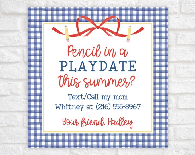 Pencil and Bow Playdate Card