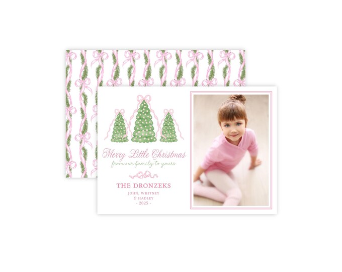 Grandmillennial Pink Bow Tree Christmas Photo Card