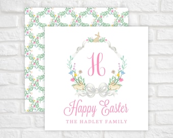 Easter Gift Tags Printable, Easter Basket Tag Template, Monogrammed Easter Bunny Crest Gift Tag, Bunny Tags, Personalized Easter Gift Tags