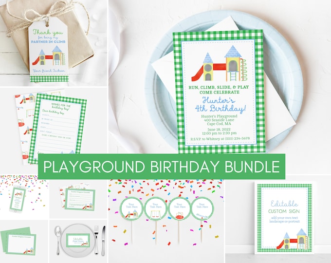 Playground Birthday Invitation Bundle, Printable Playground Birthday Decorations for Kids, 4th Birthday Park Party Invitation Decorations