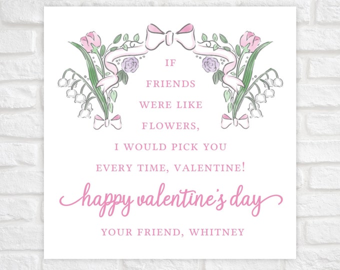 Printable Floral and Bow Valentine Tag