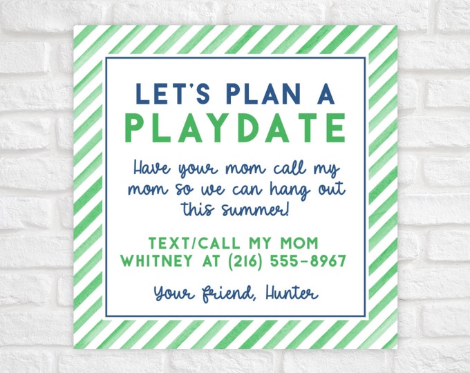 Printable End of School Tags for Kids, Play Date Calling Card, Summer Play Date Card, Play Date Business Card, Keep in Touch Contact Card