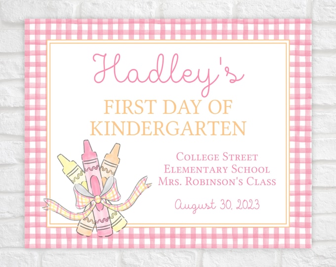 Printable Pink Crayon and Bow First and Last Day of School Sign