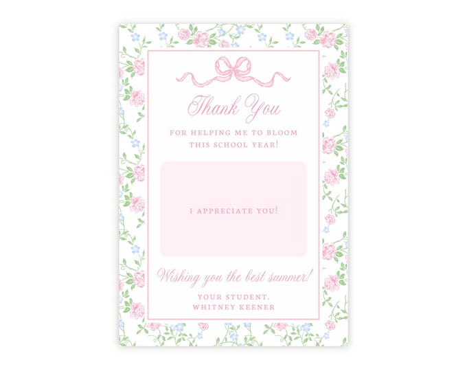 Printable Floral Vines Teacher Appreciation Gift Card Holder