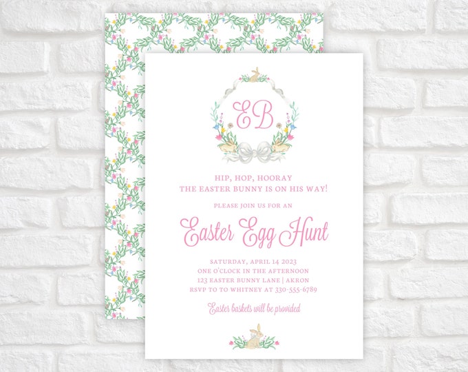 Easter Egg Hunt Invitation Template, Easter Egg Hunt Invite, Easter Party Invitation, Printable Easter Bunny Egg Hunt Invitation