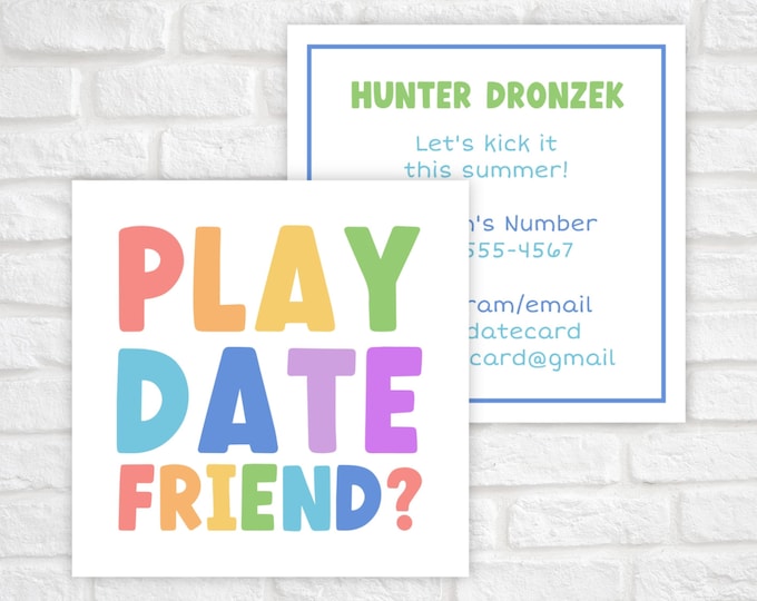 Playdate Cards for Kids, Kids Calling Card, Summer Playdate Card, Mom Kid Business Card, Keep in Touch Summer Card, Playdate Invitation