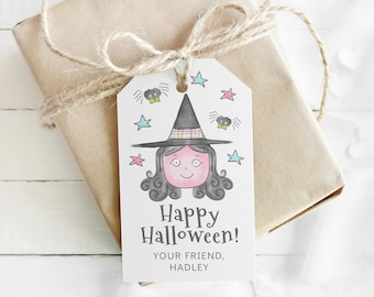 Printable Halloween Treat Tag Template | Witch Gift Tag | Editable Kids Classroom Favor