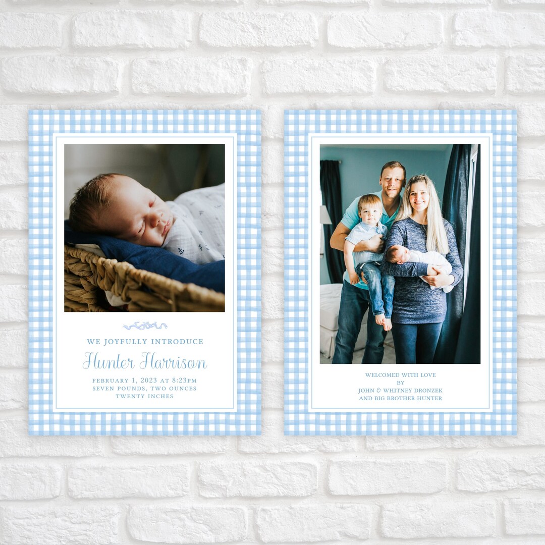 Baby Boy Birth Announcement Card Printable, Baby Announcement Card