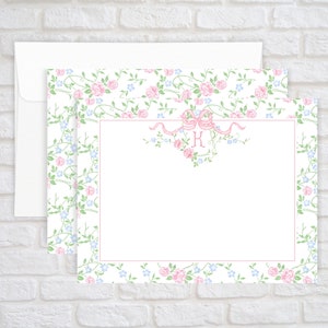 Personalized Floral Vines With Pink Bow Stationery for Women, Girl Baby ...