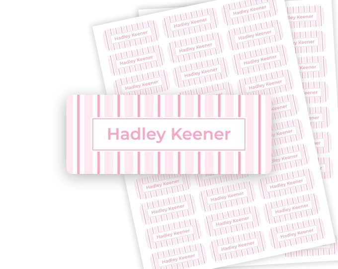 Personalized Pink Stripe School Name Labels