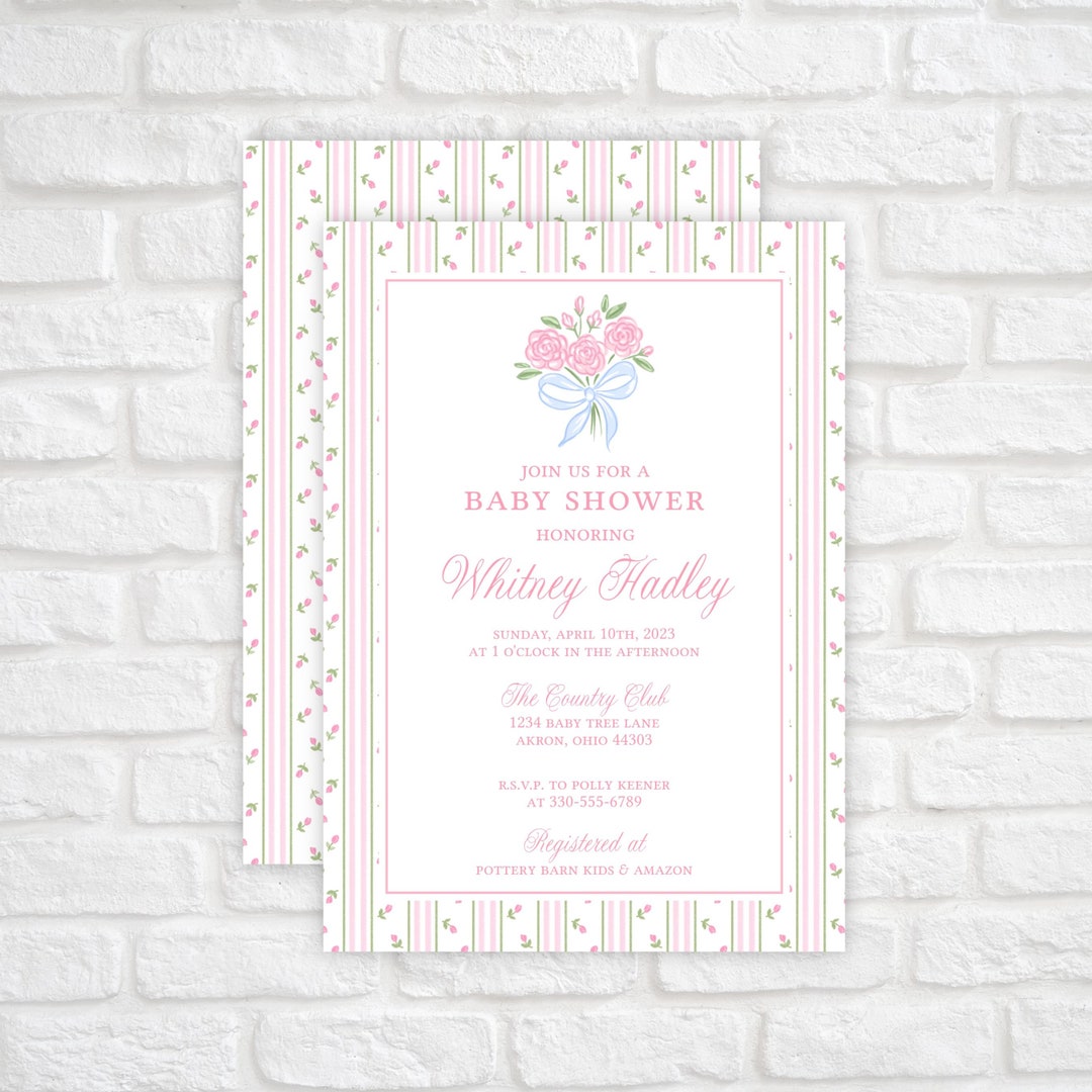 Printable Baby Shower Invitation, Pink Floral Baby Girl Shower Invite, It's A Girl Invitation ...
