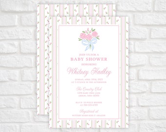 Printable Baby Shower Invitation, Pink Floral Baby Girl Shower Invite, It's A Girl Invitation Template, Blush Pink Baby Shower Invitation