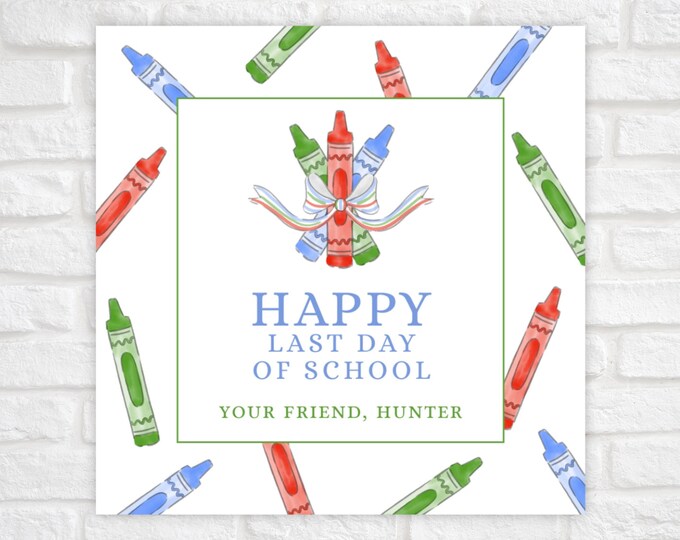 Printable Crayon End of School Class Gift Tag, Crayon Last Day of School Tag, Crayons and Bow Favor Tag, Treat Tag for Students or Teachers