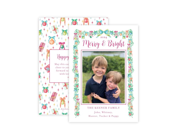 Printable Colorful Merry and Bright Christmas Card