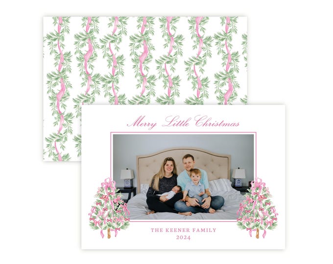Watercolor Pink Christmas Photo Card Template