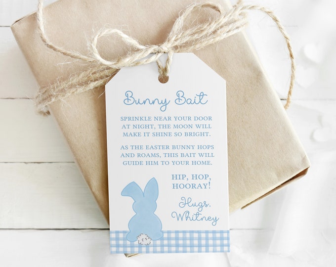 Easter Bunny Bait Gift Tag Printable, Bunny Bait Favor Tag, Bunny Bait Label, Blue Gingham Bunny Bait Tag, Kids Easter Activity