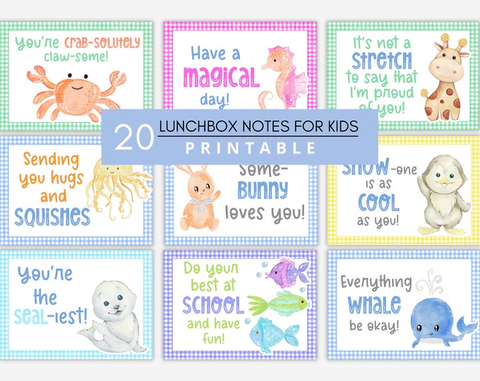 Printable Lunchbox Notes for Kids, Back to School Notes, Inspirational Cards, Encouragement Notes for Kids, Positivity and Affirmation