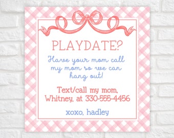 Playdate Cards for Kids, Kids Calling Card, Summer Playdate Card, Mom Kid Business Card, Keep in Touch Summer Card, Playdate Invitation