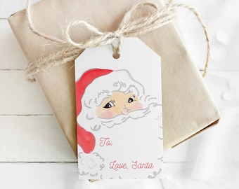 From Santa Gift Tags | Santa Claus Christmas Gift Tags | Kids Christmas Present Tags | Watercolor Santa Gift Labels | P102