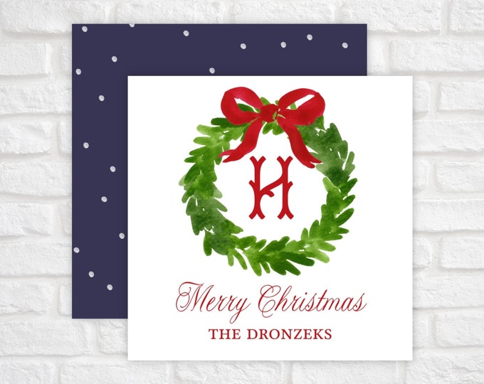 Printable Monogrammed Christmas Wreath Tag Tag