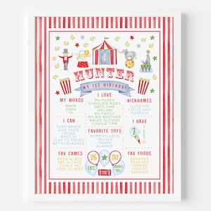 Cirque premier anniversaire étape importante, affiche imprimable 1er anniversaire étape, décoration de fête d'anniversaire de carnaval, modèle numérique 11 x 14