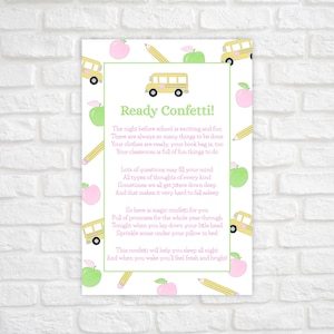 Ready Confetti Printable, First Day of School Tag, Back To School Tag,  Ready Confetti 1st Day of School Tag, Night Before First Day