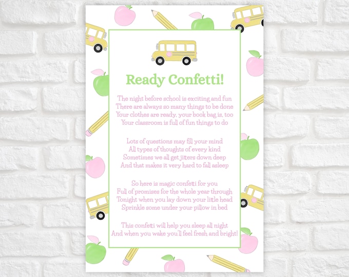 Ready Confetti Printable, First Day of School Tag, Back To School Tag,  Ready Confetti 1st Day of School Tag, Night Before First Day
